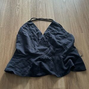 Backless blue halter top